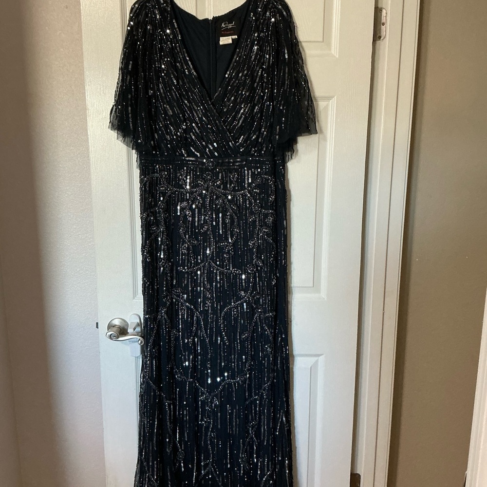 Mac Duggal Navy Beaded Maxi Dress